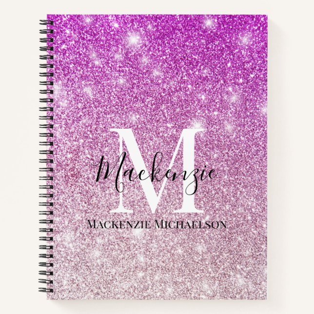 Girl Pink Ombre Glitzer Monogram Name Notebook Notizbuch (Vorderseite)