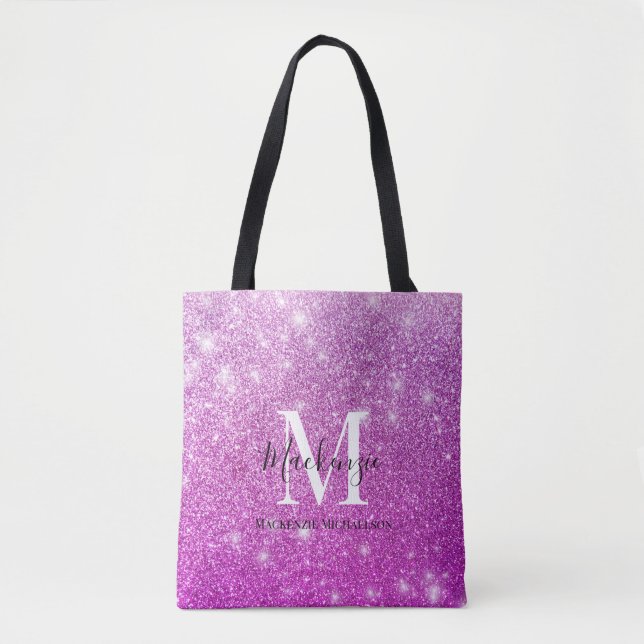 Girl Pink Ombre Glitzer Monogram Name Tasche (Vorderseite)