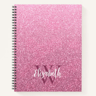 Girl Pink Ombre Glitzer Monogram Notebook Notizbuch