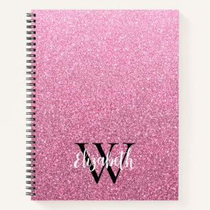Girl Pink Ombre Glitzer Monogram Notebook Notizbuch