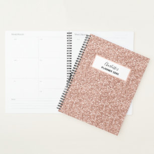Girl Pink Peach Gold Glitzer Personalisierter Name Planer