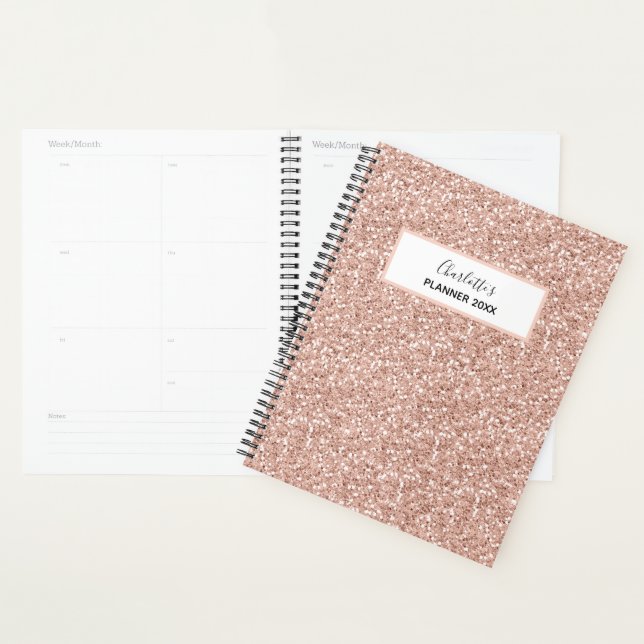Girl Pink Peach Gold Glitzer Personalisierter Name Planer (Anzeige)