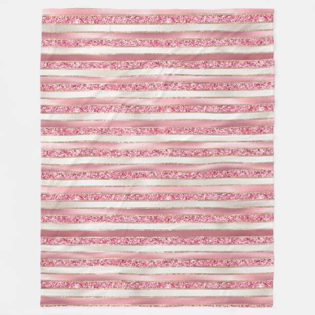 Girl Pink Pearl Glitzer Streifen Fleecedecke (Vorderseite)