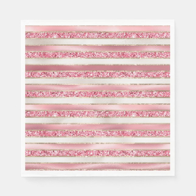 Girl Pink Pearl Glitzer Streifen Serviette (Vorderseite)