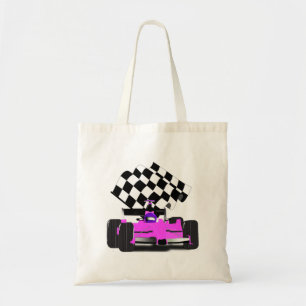 Girl Pink Race Car mit karierte Flagge Tragetasche