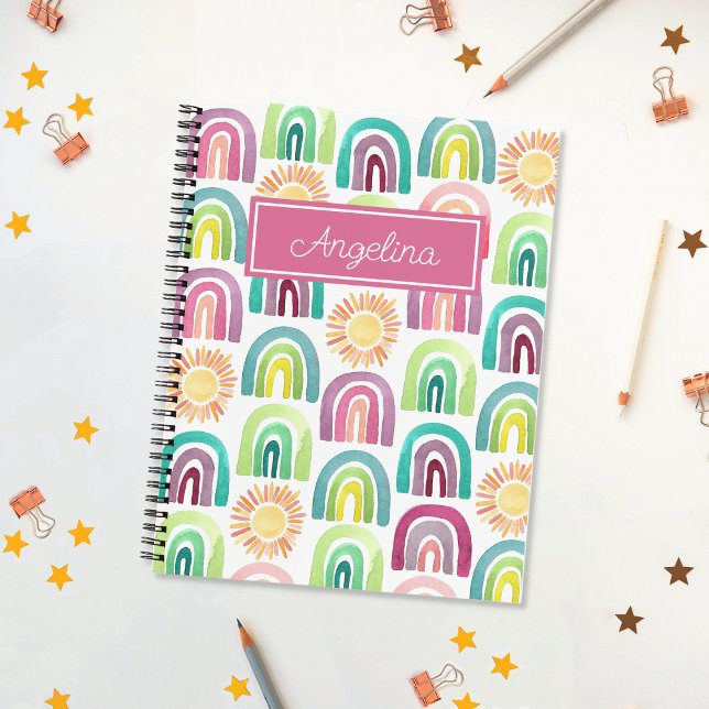 Girl Pink Rainbows & Suns Muster zurück zur Schule Notizbuch (Von Creator hochgeladen)
