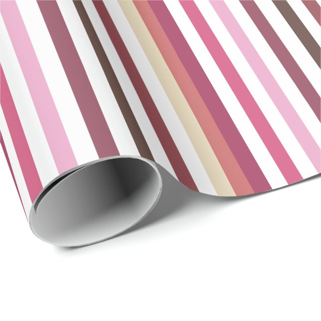 Girl Pink Red Wide Horizontal Streifen Muster Geschenkpapier (Rolleneckpunkt)