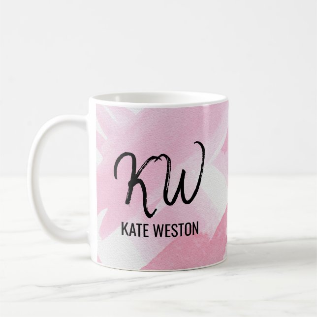 Girl Pink Riesengebirge Pinselstriche Monogramm Kaffeetasse (Links)