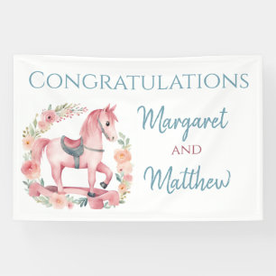 Girl Pink Rocking Horse Kinderdusche Party Banner
