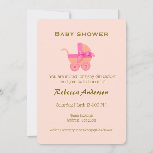 Girl-Pink-Roller, Gold-Typografie auf Pfirsiche Pi Einladung (Vorderseite)