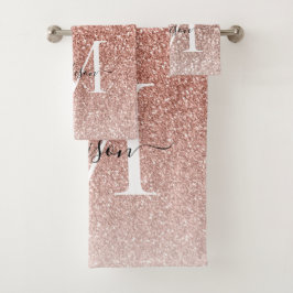Girl Pink Rose Gold Glitzer Glam Monogram Script Badhandtuch Set