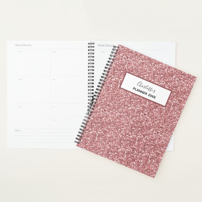 Girl Pink Rose Gold Glitzer Personalisierter Name Planer (Anzeige)