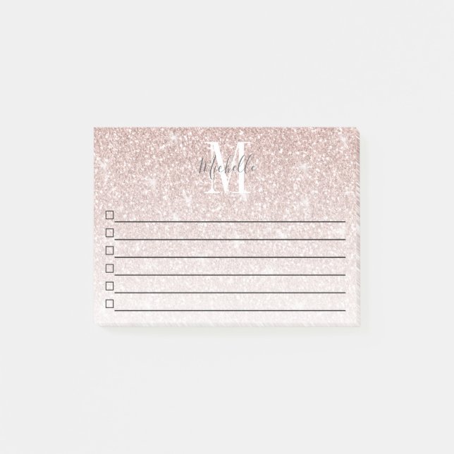 Girl Pink Rose Monogram Glam Glitzer Sparkle Post-it Klebezettel (Vorderseite)