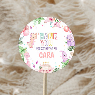 Girl Pink Safari Dinosaur Geburtstagsparty Runder Aufkleber