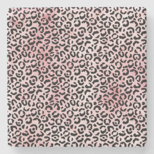 Girl-Pink-Schwarz-Leopard-Druck Steinuntersetzer