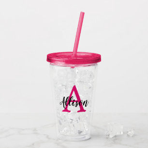 Girl Pink Script Personalisiert Monogram Acryltrinkbecher