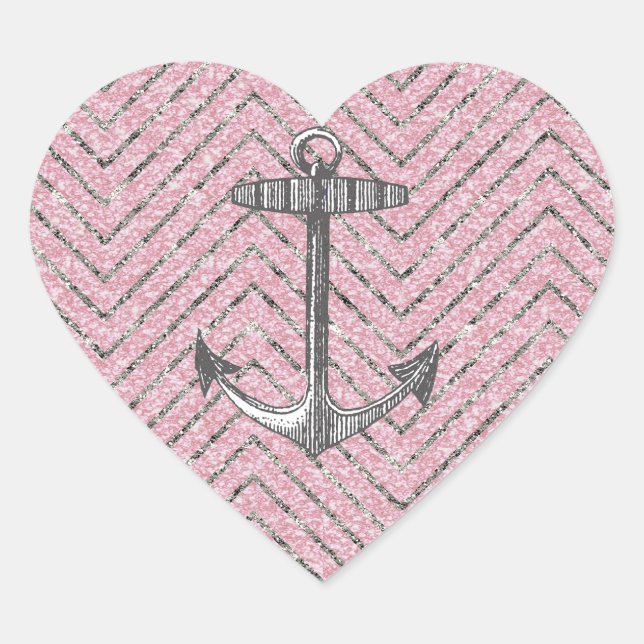 Girl Pink Silver Glitzer Zickzack Pattern Ankersti Herz-Aufkleber (Vorderseite)
