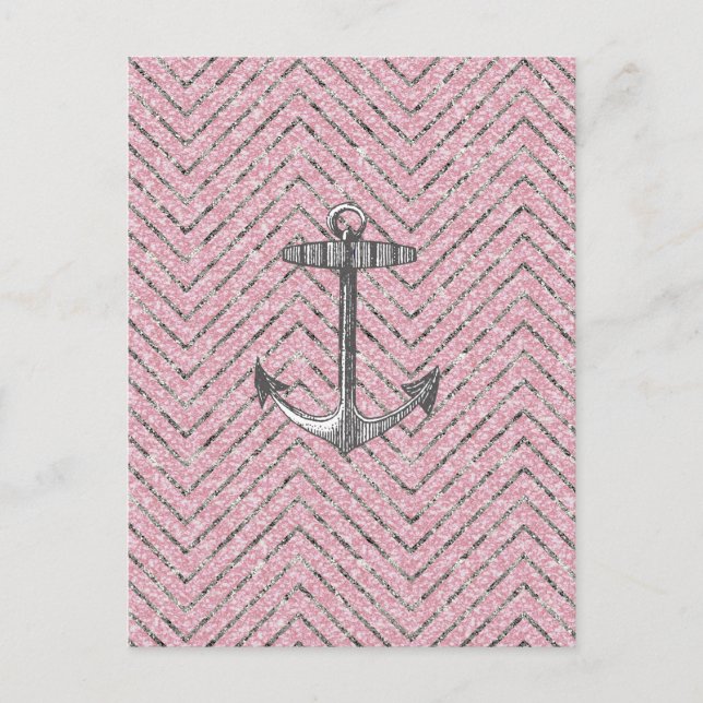 Girl Pink Silver Glitzer Zickzack Pattern Ankersti Postkarte (Vorderseite)