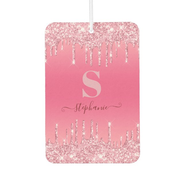 Girl Pink Sparkle Glitzer Monogram Autolufterfrischer (Vorderseite)