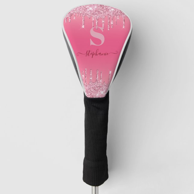 Girl Pink Sparkle Glitzer Monogram Golf Headcover (Vorderseite)