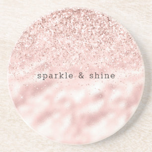 Girl Pink Sparkle Glitzer personalisiert Getränkeuntersetzer