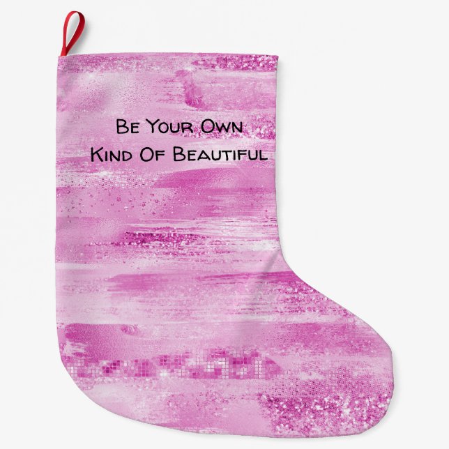 Girl Pink Sparkle Streifen Großer Weihnachtsstrumpf (Vorderseite)