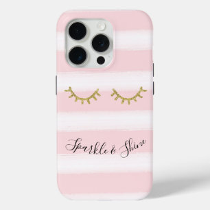 Girl Pink Stripes Gold Glitzer Eyelashes Case-Mate iPhone Hülle