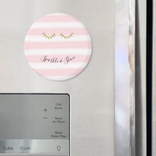 Girl Pink Stripes Gold Glitzer Eyelashes Magnet (In Situ (Kühlschrank))