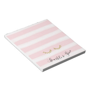 Girl Pink Stripes Gold Glitzer Eyelashes Notizblock