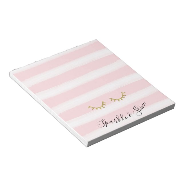 Girl Pink Stripes Gold Glitzer Eyelashes Notizblock (angewinkelt)