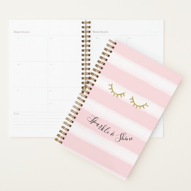 Girl Pink Stripes Gold Glitzer Eyelashes Planer (Anzeige)