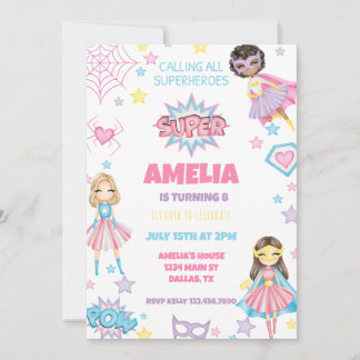 Girl Pink Superhero Einladung zum Geburtstag