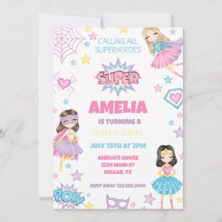 Girl Pink Superhero Einladung zum Geburtstag