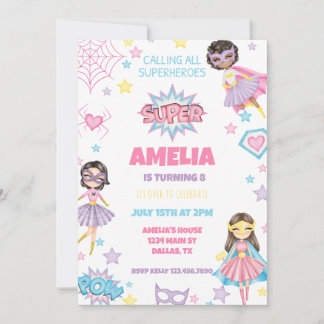 Girl Pink Superhero Einladung zum Geburtstag