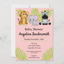 Girl Pink Süße Tier Safari Jungle Babydusche Einladung