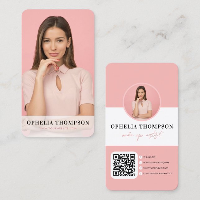Girl Pink Typografie Script QR Code Business Card Visitenkarte (Vorne/Hinten)