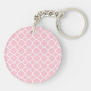 Girl Pink und White Quatrefoil Pattern Schlüsselanhänger