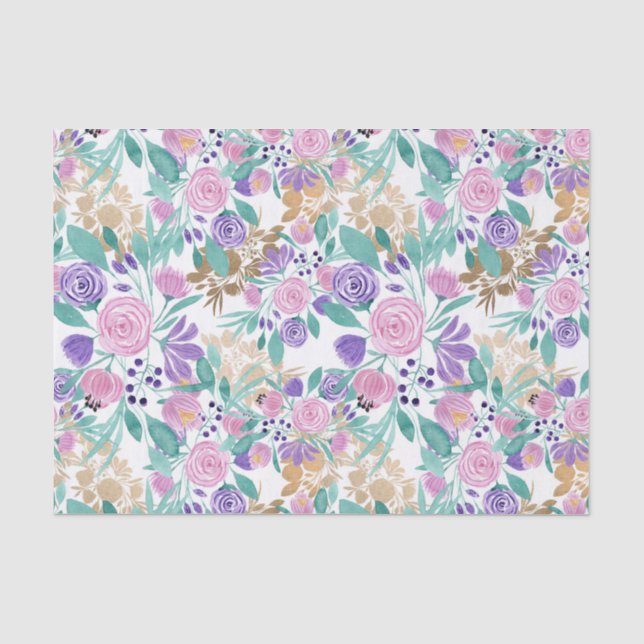 Girl Pink Violet Lila Gold Aquarellfarben Blume Seidenpapier (Vorderseite)