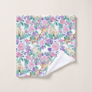 Girl Pink Violet Lila Gold Aquarellfarben Blume Waschlappen