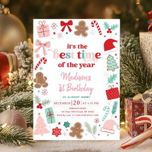 Girl Pink Weihnachten beste Zeit des Jahres Geburt Einladung