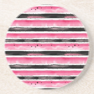 Girl Pink White Black Stripes Getränkeuntersetzer