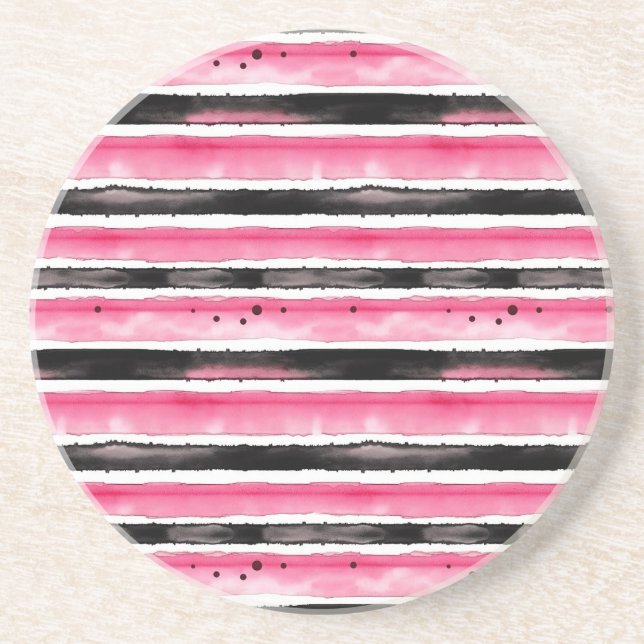 Girl Pink White Black Stripes Getränkeuntersetzer (Vorne)