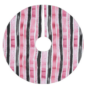 Girl Pink White Black Stripes Polyester Weihnachtsbaumdecke