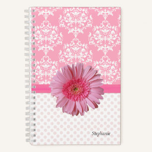 Girl Pink & White Damask Notizbuch