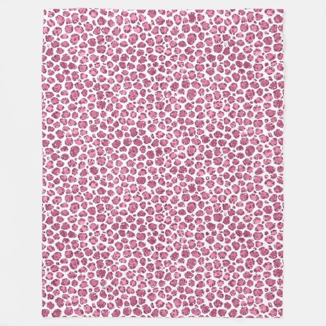 Girl Pink White Glam Glitzer Leopard Print Fleecedecke (Vorderseite)