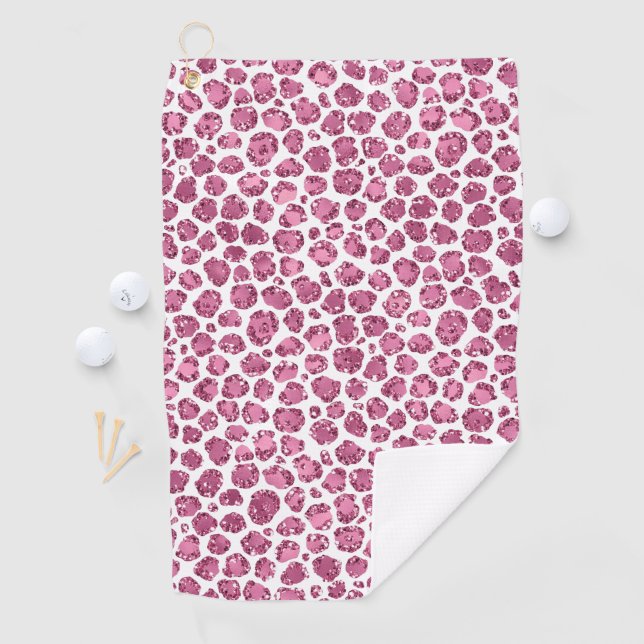 Girl Pink White Glam Glitzer Leopard Print Golfhandtuch (Insitu)