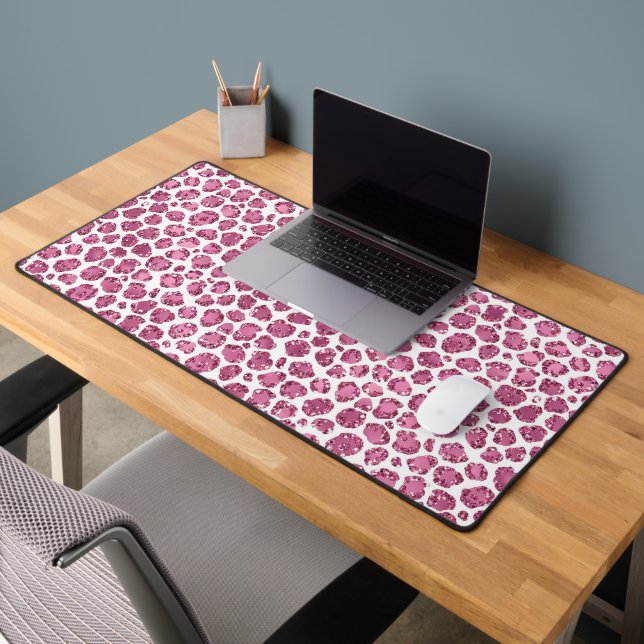 Girl Pink White Glam Glitzer Leopard Print Schreibtischunterlage (Büro 2)