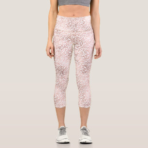 Girl Pink White Glam Leopard Print Capri Leggings
