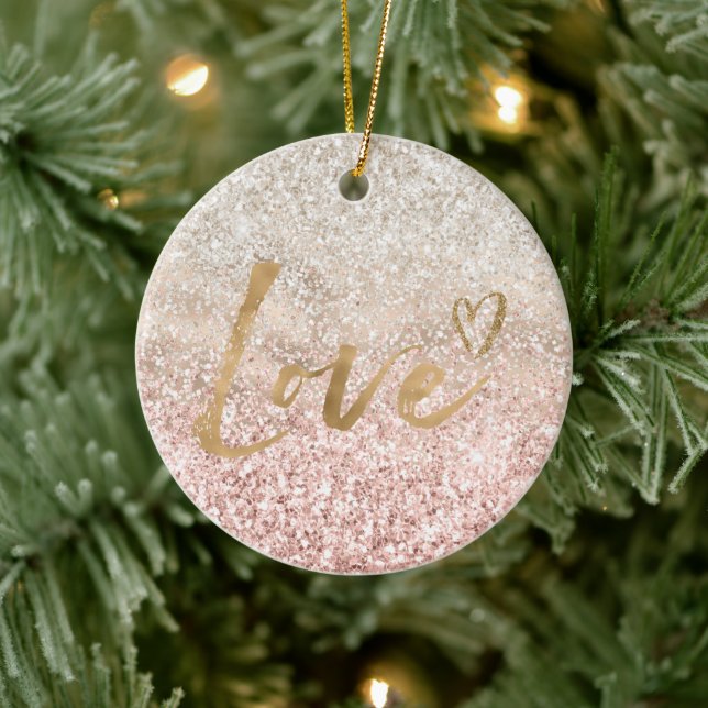 Girl Pink White Glitz Glitzer Liebe Keramik Ornament (Baum)