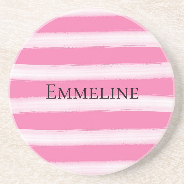 Girl Pink White Stripes Getränkeuntersetzer (Vorne)